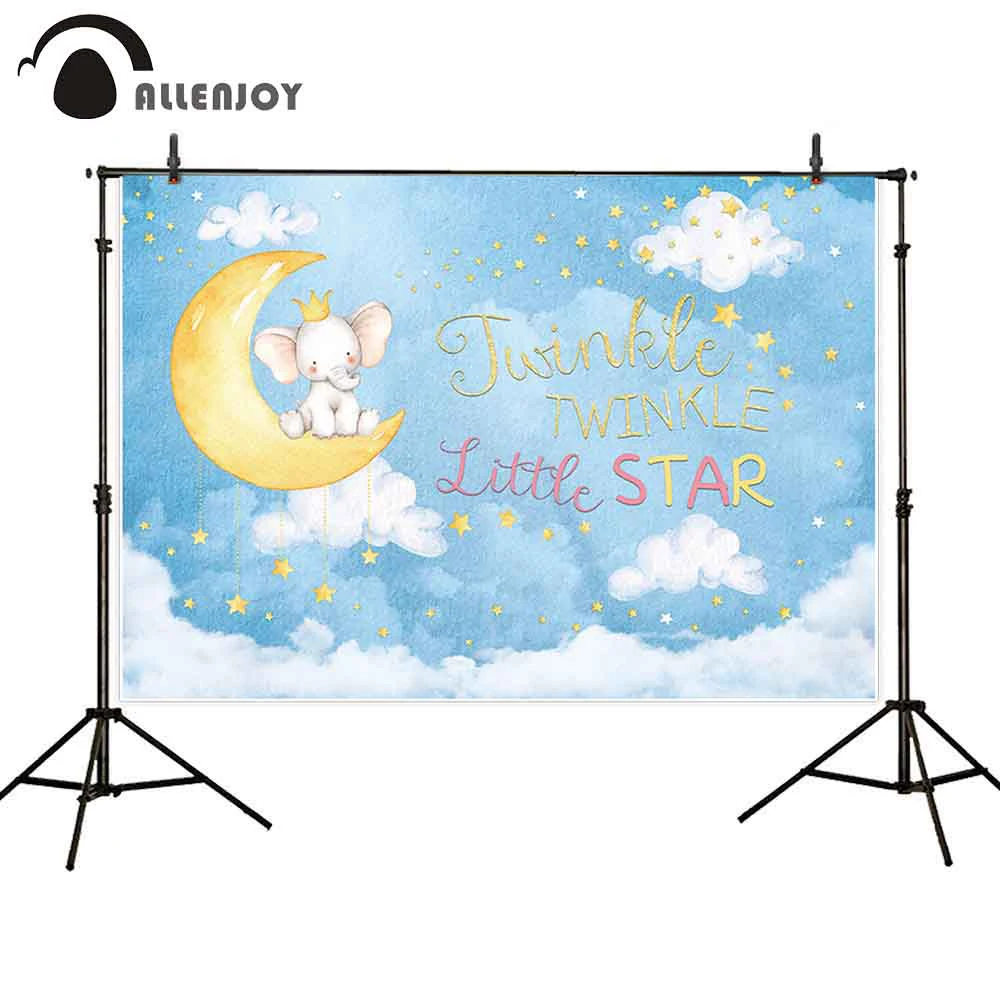 

Allenjoy Baby Shower Birthday Wallpaper Cloud Star Moon Elephant Watercolor Cartoon Photozone Twinkle Little Star Party Backdrop