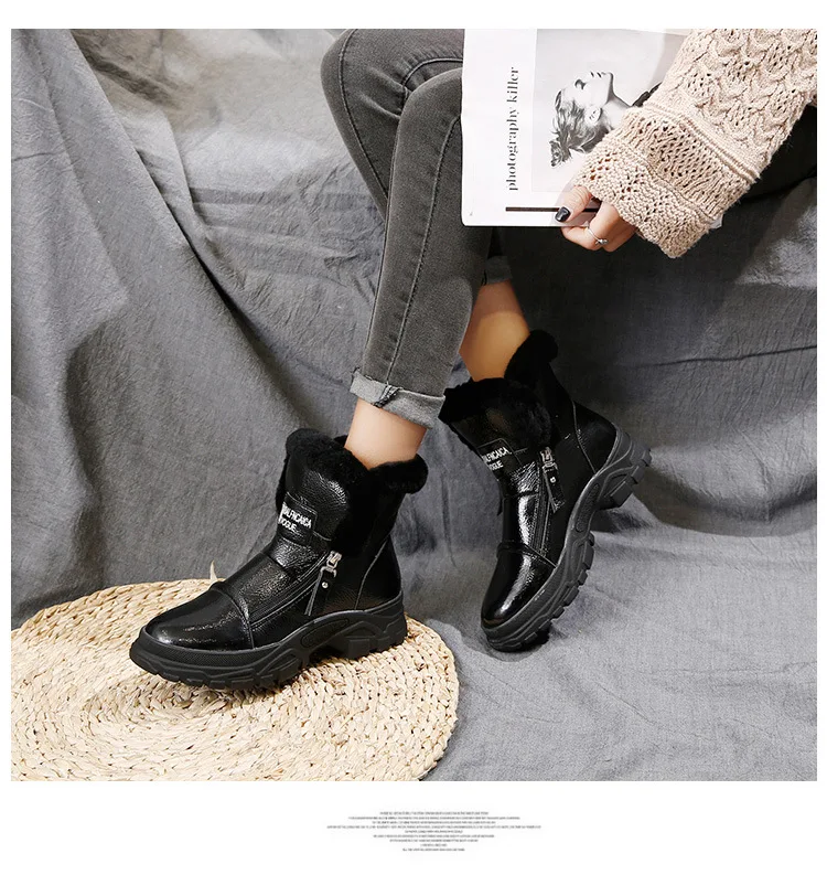 Winter Boots Women Snow Boots New Style Fashion Thick Bottom Women's Genuine Leather Warm Plush Boot Female Mid-Calf Shoes9