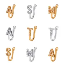 

1Pcs Copper Alphabet Fake Nose Ring Cuff Non Piercing Letter Nose Ring Clip on Fake Nose Piercing Jewelry Ear Cuff Earring Women