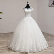 Новые корейские кружевные мусульманские свадебные платья с круглым вырезом и коротким рукавом, весеннее свадебное платье, недорогие свадебные платья, robe de mariage 7