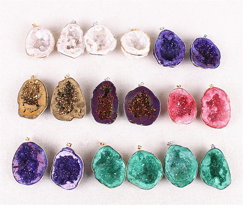 Druzy Хрустальная подвеска Druza драгоценные камни Agates Geode Ожерелье Серебро Золото Druzy кварцевый камень натуральный камень подвеска с покрытием Подвеска