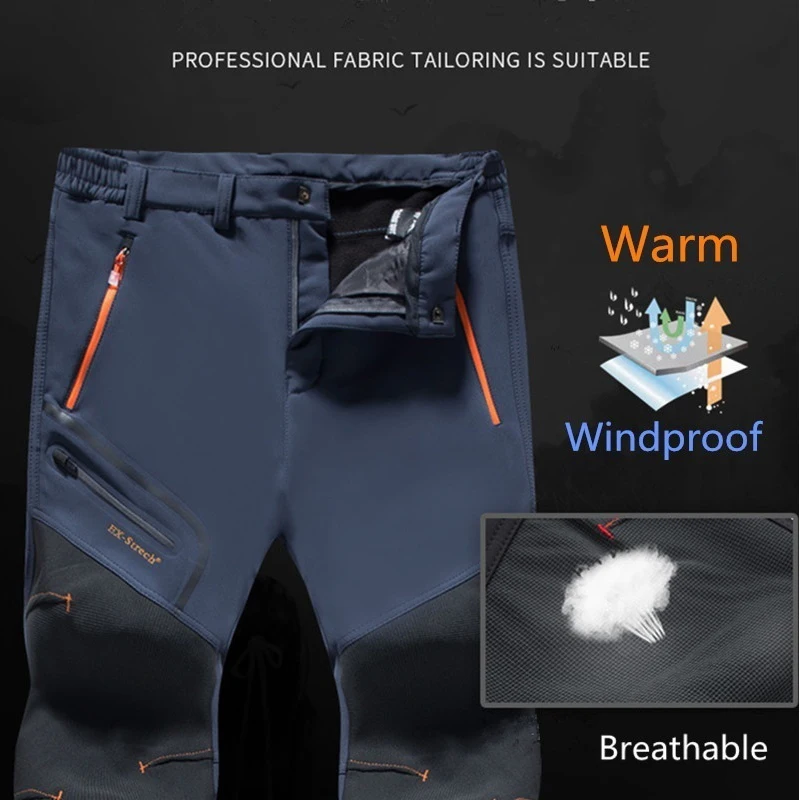 Cargo Men Winter Fleece Waterproof Outdoor Pants Soft shell Trousers Camp Fish Trekking Climb Hiking Sport Travel Training