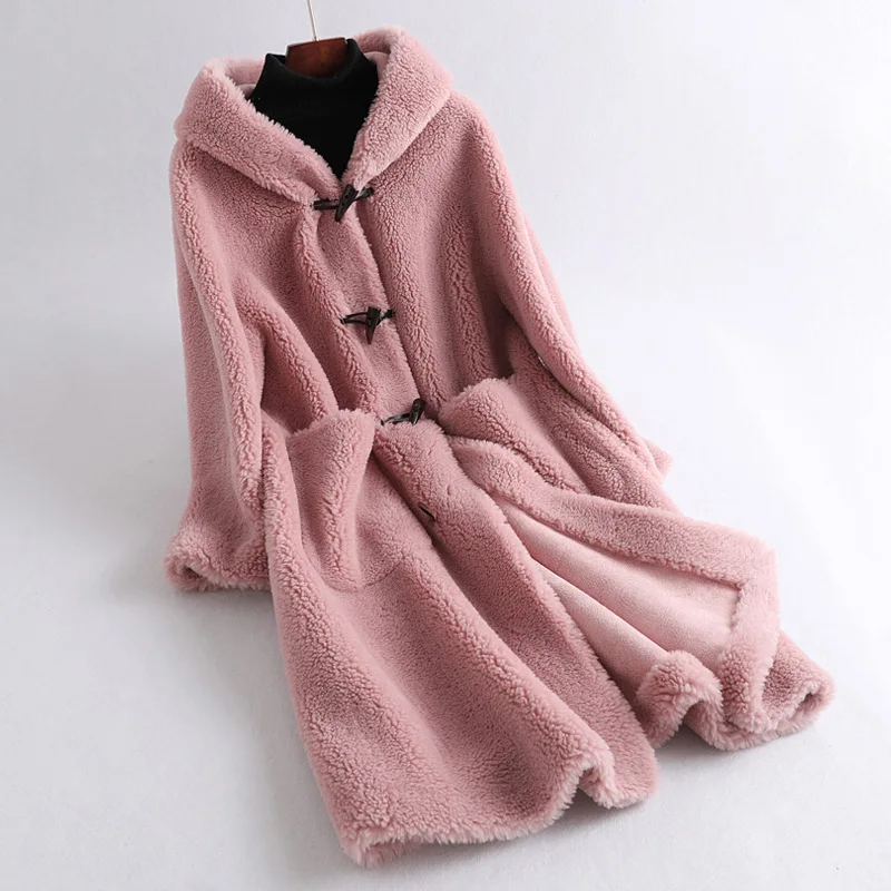 pink Пальто из натурального меха, шерстяная куртка, осенне-зимнее пальто, женская одежда, Корейская винтажная уличная одежда, женские топы из овечьей шерсти ZT3393 - Color: pink