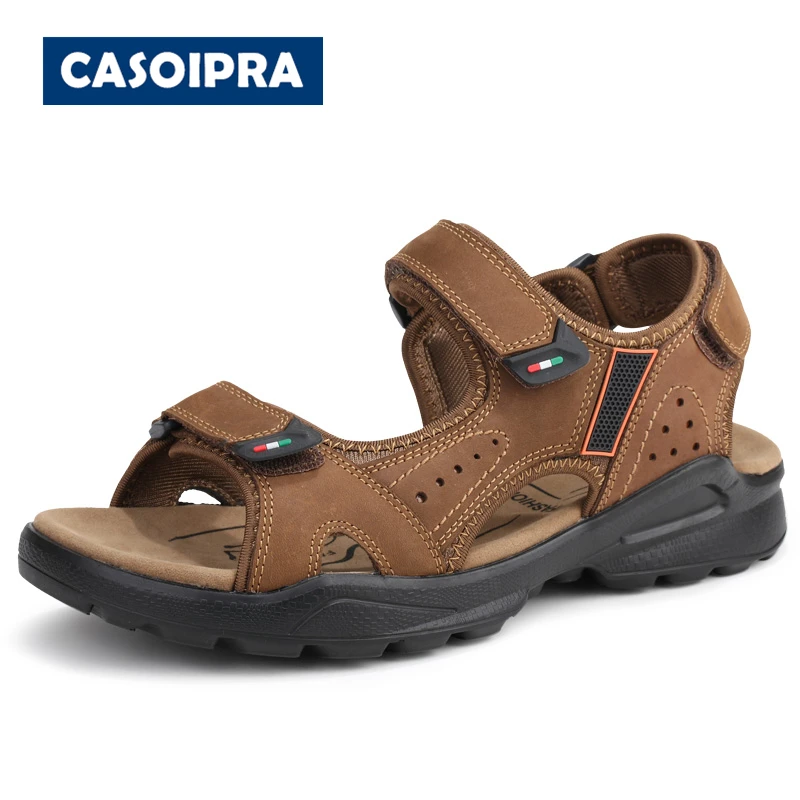 

CASOIPRA Men's Sandals Summer High Quality Beach Causal Shoes 2020 Genuine Leather Outdoor Flat Sandals Suede Flip Flops 38-46