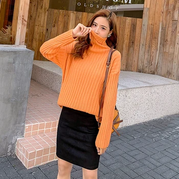 

Turtleneck Sweaters Long Sleeve Women Pullover Knit Sweater Thick Loose Lazy Sweater Female Winter 2019