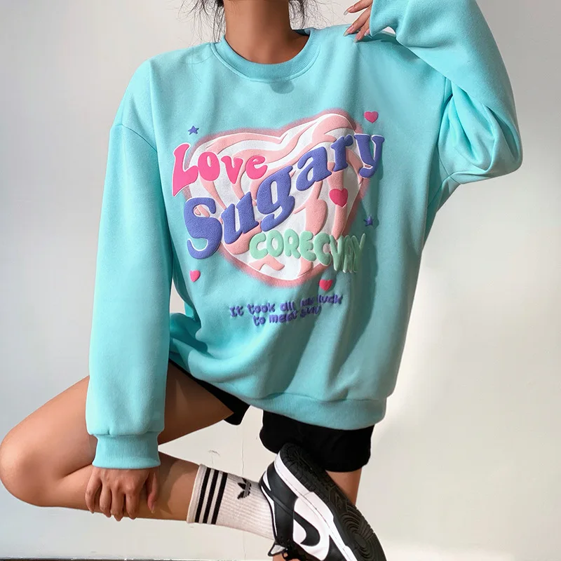 

Letter love Print Streetwear Long Sleeve Oversized Sweatshirt Women's Casual Autumn Winter Tops Jumper Fashion Loose Pullovers