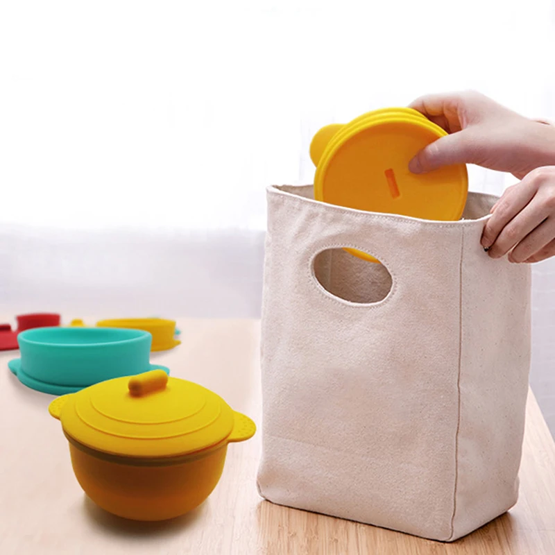 

Children's Tableware Folding Silicone Anti-drop Bowl Sucker Bowl Complementary Food Bowl Yellow Blue Red Color New Creative
