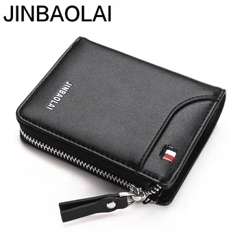 

JINBAOLAI Brand Zipper Round Leather Pocket Wallets Men's Credit ID Cardholder Card Case Wallet Men Purse Coin Bag