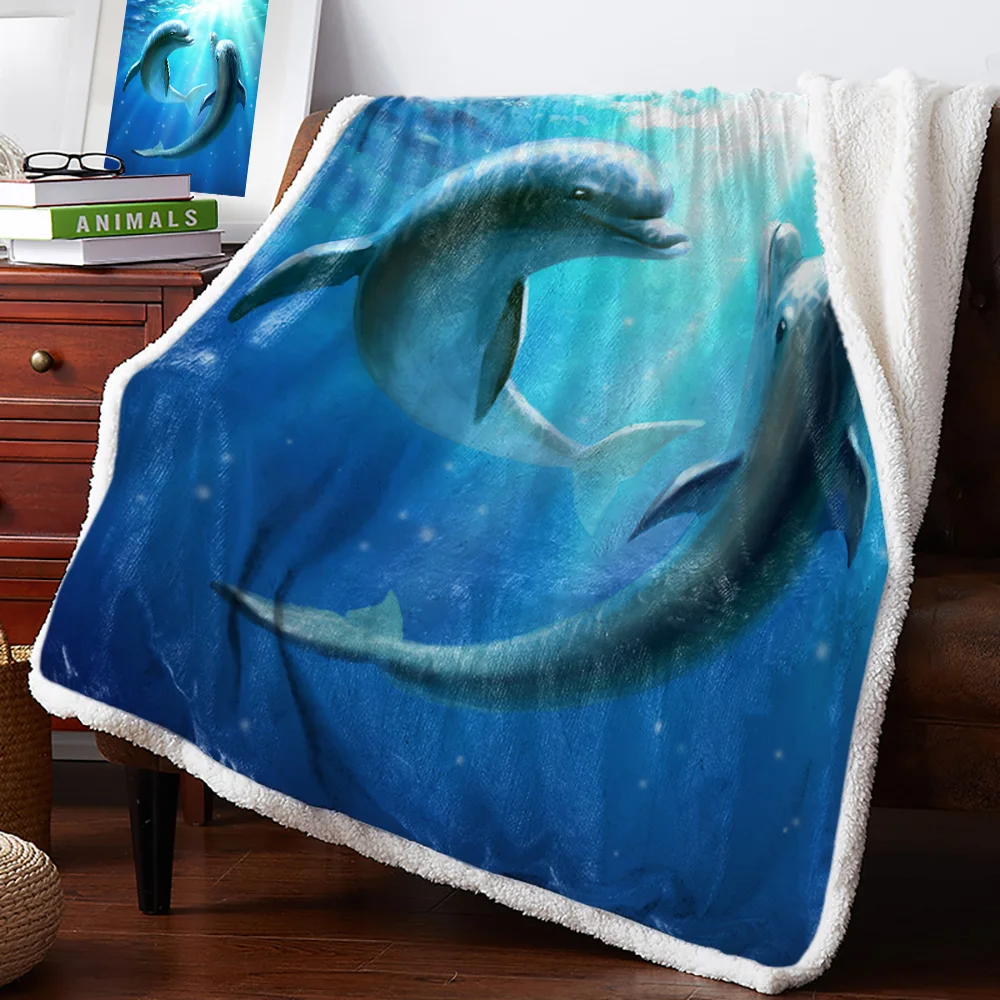 Зимнее кашемировое шерстяное одеяло для влюбленных Дельфин подводный морской