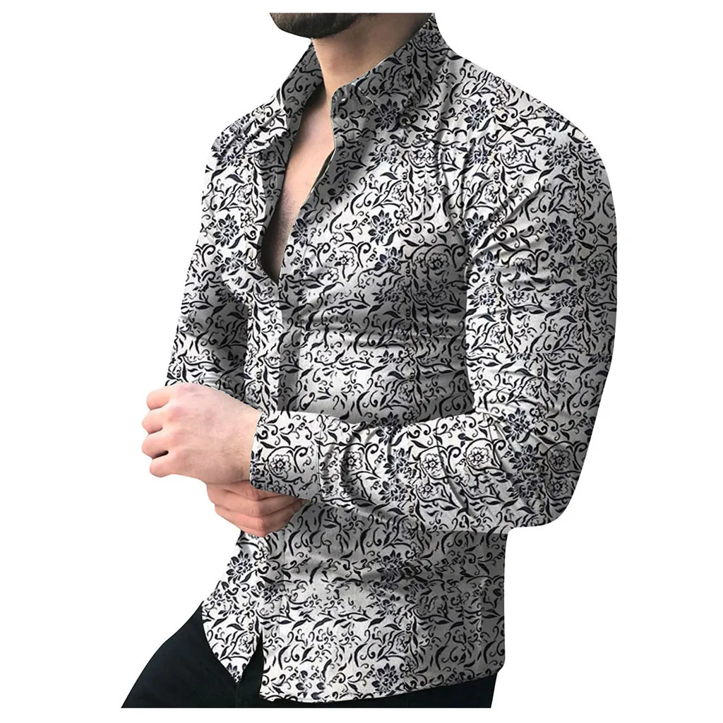 New Fashion Men's Luxury Stylish Casual Shirts Fashion Men's Casual Printed Floral Long Sleeve Button shirt Top Blouse M-5XL