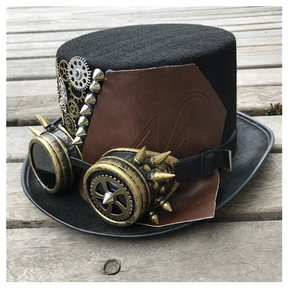 Super Men Women Handmade Steampunk Top Hat With Gear Glasses Cosplay Hat IK-73