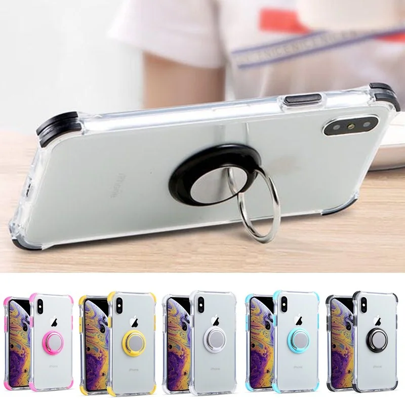 

Shockproof Bumper Transparent phone Case For iphone 11 Pro max X XR XS MAX 8 7 6 6s Plus back Cover With Finger ring bracket