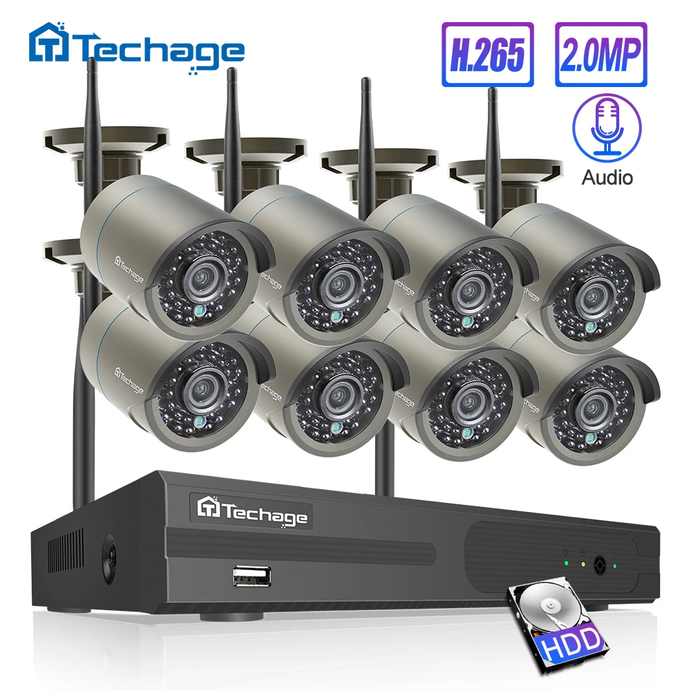  Techage H.265 8CH 1080P HD Wireless NVR Kit CCTV Security System 2MP IR CUT Outdoor Audio Wifi Came - 32944789698