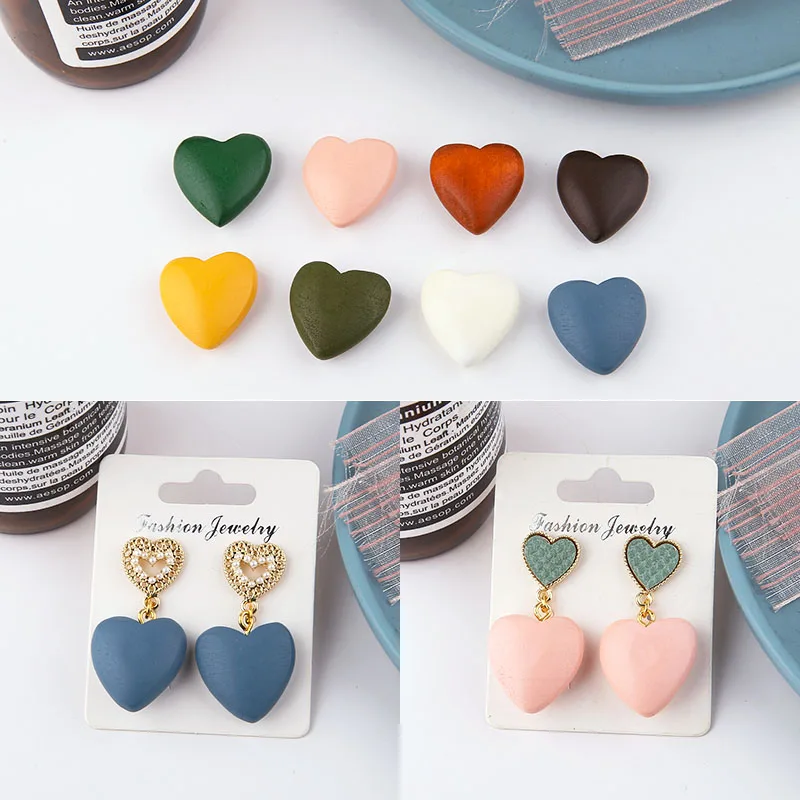 

Spring style 50pcs/lot color print geomtry hearts shape beads with half holes diy jewelry earring/garment pendants accessory