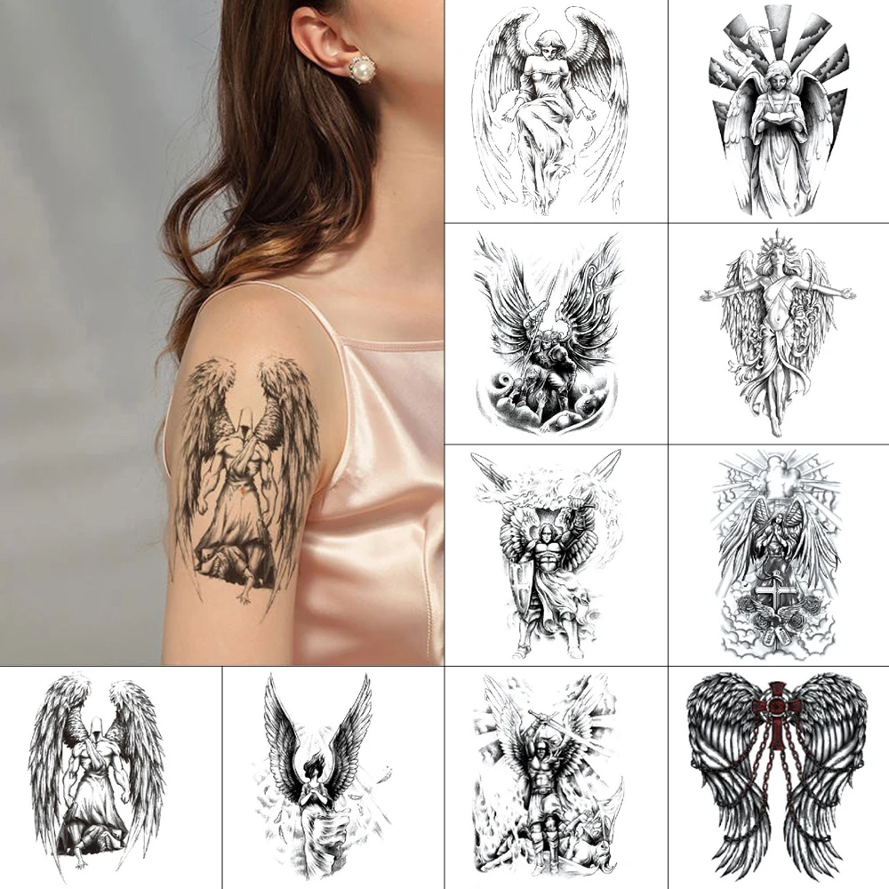 Tatouage Aile D ange Et Demon Tatouage temporaire à encre noire, autocollant, étanche, ailes d'ange, démon,  art corporel, fausse lumière, pour hommes et femmes | AliExpress