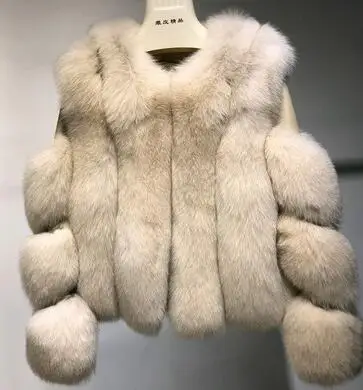 New Coming Thicken Temperament Natural Fur Coat Premium Trendy Outwear New Real Fox Fur Coat Fashion Luxury Warm Coat For Girls - Цвет: Бежевый