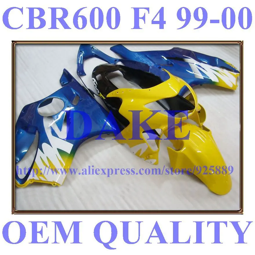 Впрыска синий желтый обтекатель части для HONDA CBR600 F4 99 00 CBR600F4 1999 2000 CBR 600 комплекты