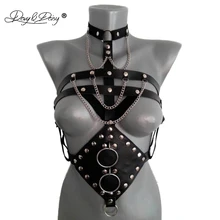 DAVYDAISY серии пикантной кожаной обуви с уникальным Для женщин портупея ручной работы ремень Связывание топы с металлической кисточкой кольцо панк Рейв сексуальное женское белье TA525