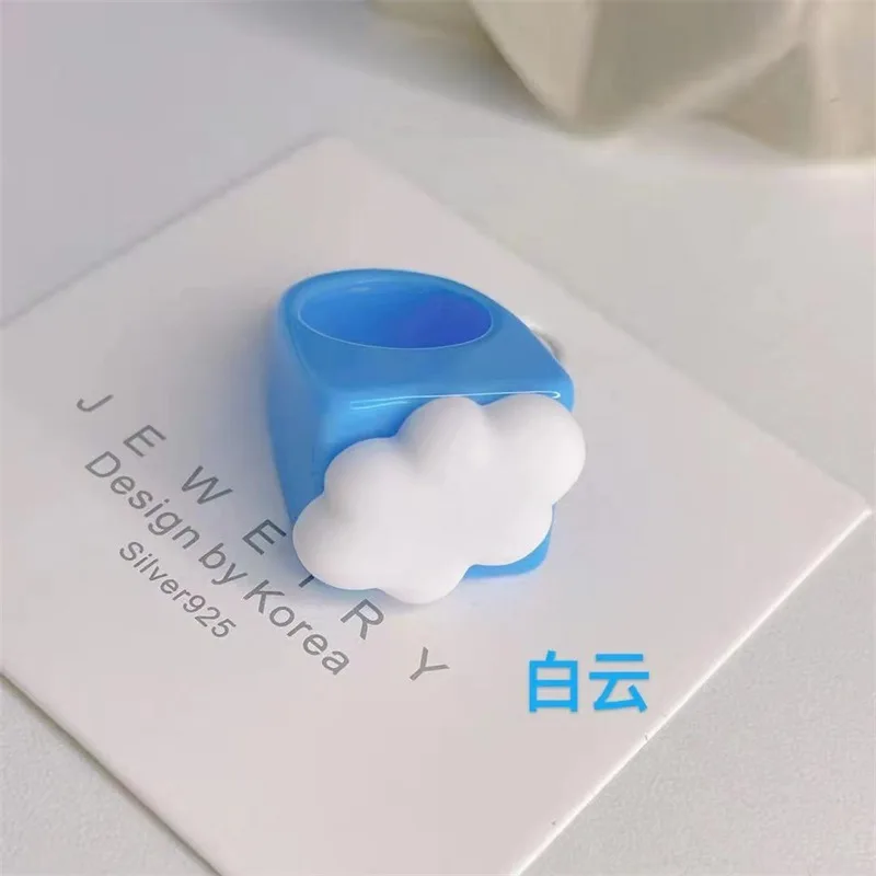 finger ring Women Girls Funny Children Finger Ring Summer Jewelry Gift Cute Cartoon Smile White Cloud Rainbow Resin Acrylic Rings