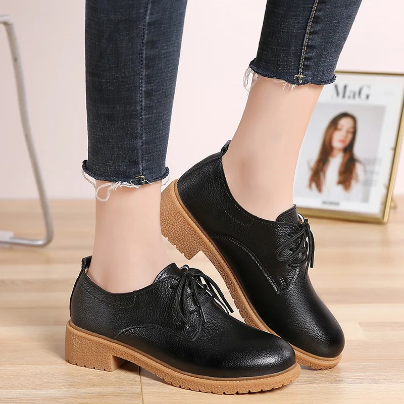 

2019 Autumn & Winter New Style British Style plus Velvet WOMEN'S Shoes Bullock Retro Small Leather Shoes Lace-up WOMEN'S Casual