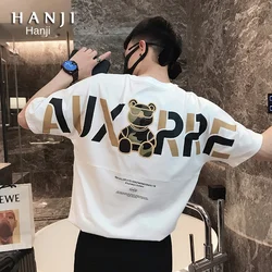 2021 dos homens do verão bordado branco t camisa de manga curta camiseta marca moda urso roupas moda frete grátis