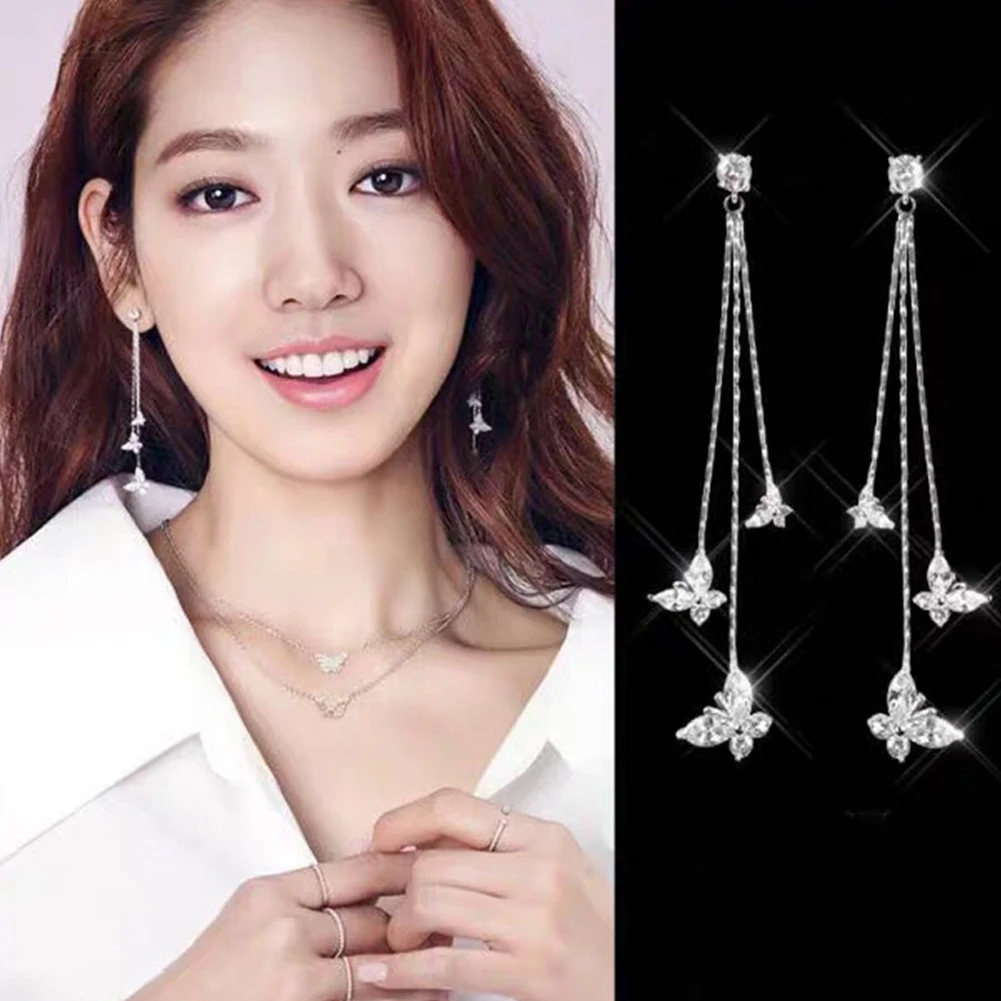 Long Tassel Butterfly Drop Earrings Silver Fashion Hanging Women Earrings Jewelry Girls Gifts Pendant Dangle dangle earrings drop earrings pendant earrings butterfly earrings long earrings crystal tassel earrings