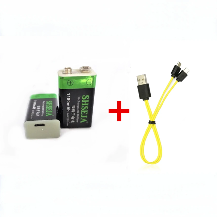 2 шт. перезаряжаемые литий-ионные аккумуляторы shbe 1180 мАч 9 В 6F22 USB с кабелем для