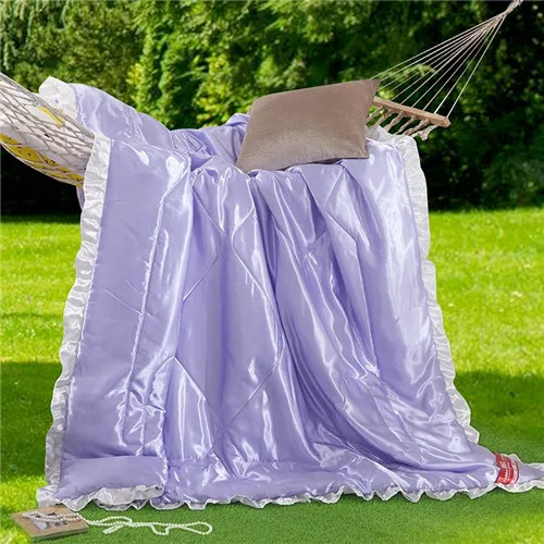Летнее одеяло из имитированного шелка, стеганое одеяло с оборками, лоскутное стеганое одеяло, стираное хлопковое покрывало принцессы AB, 1 шт - Цвет: light purple