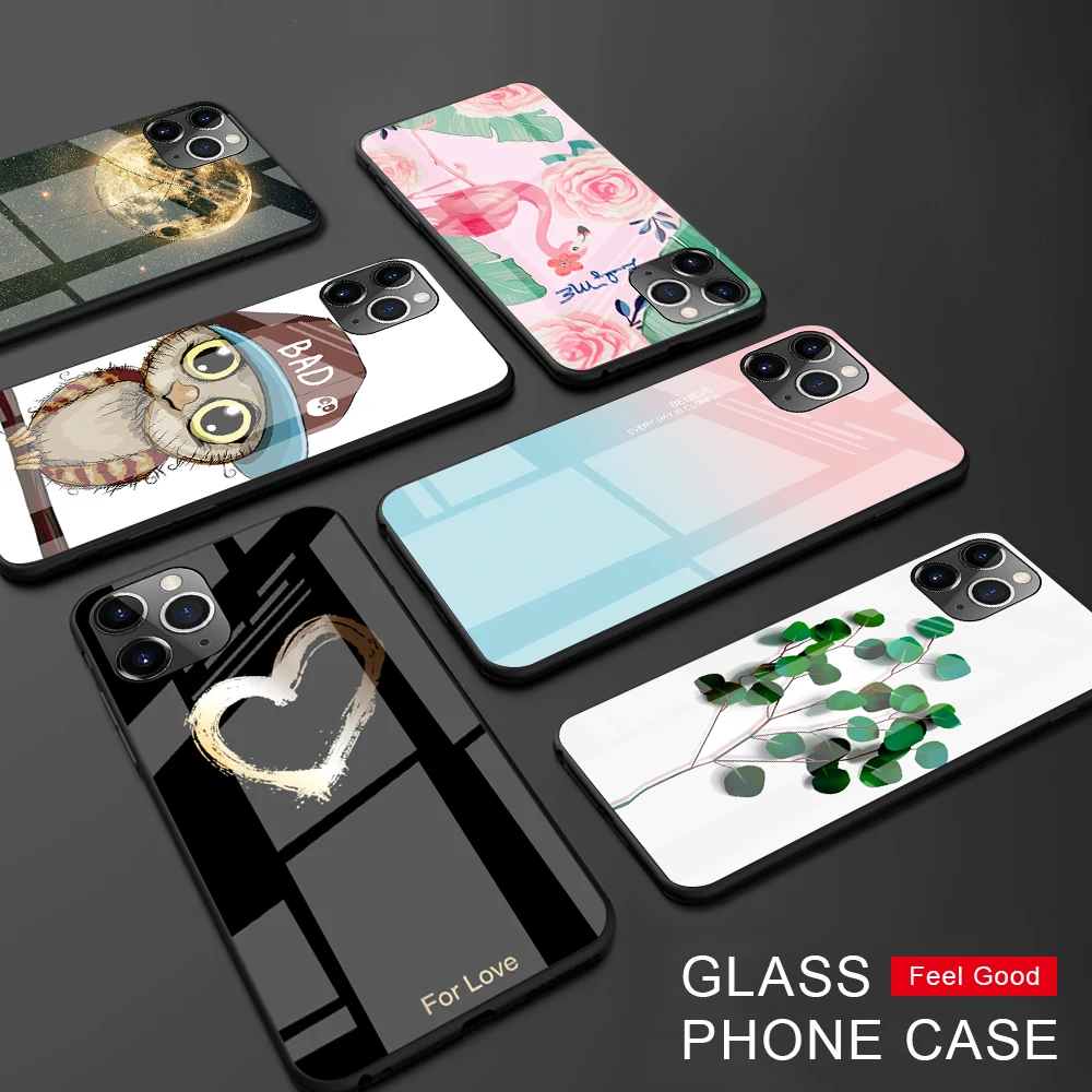 

Gradient Tempered Glass Case For iPhone XS XR X 11 Pro Max Pattern Stained Glass Cover For iphone 11Pro Max 2019 Protective Capa