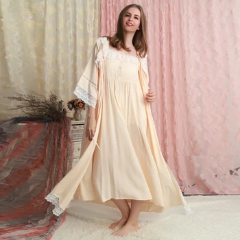 

Cotton Robe Women Classic Vintage Robe Set Loose Nightgown Lady Long Gowns Pregnant woman Robe Sleepwear Gift For Mother 6 color