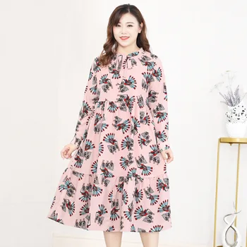 

Spring Autumn 4XL To 10XL Extra Large Size Women's Chiffon Dress Thin Printed Casual Long Dresses T20380C