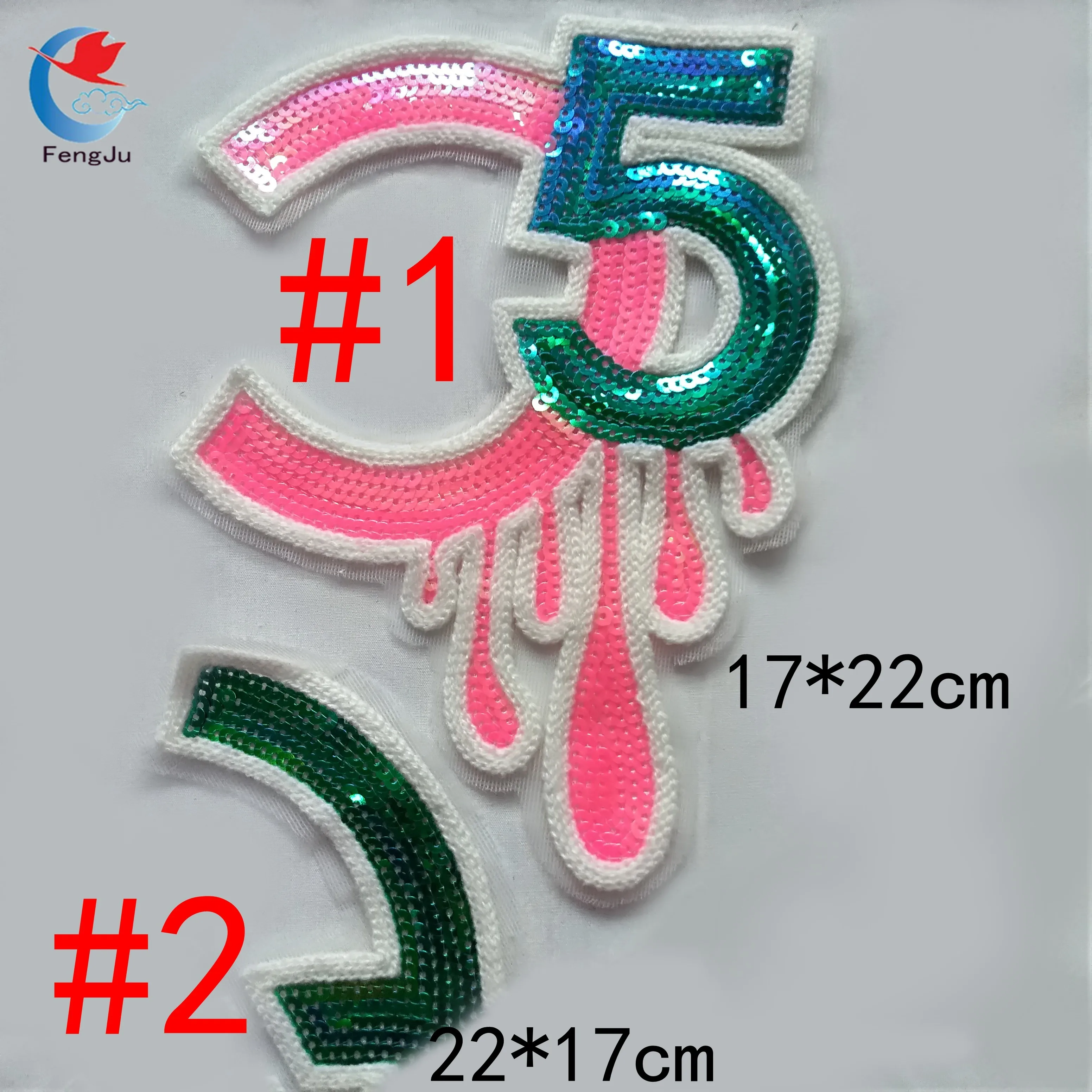 

FengJu strange letter patches for clothing Strips Sequined Patch Applique Iron on decoration fashion Letter Patches fabric 1pc