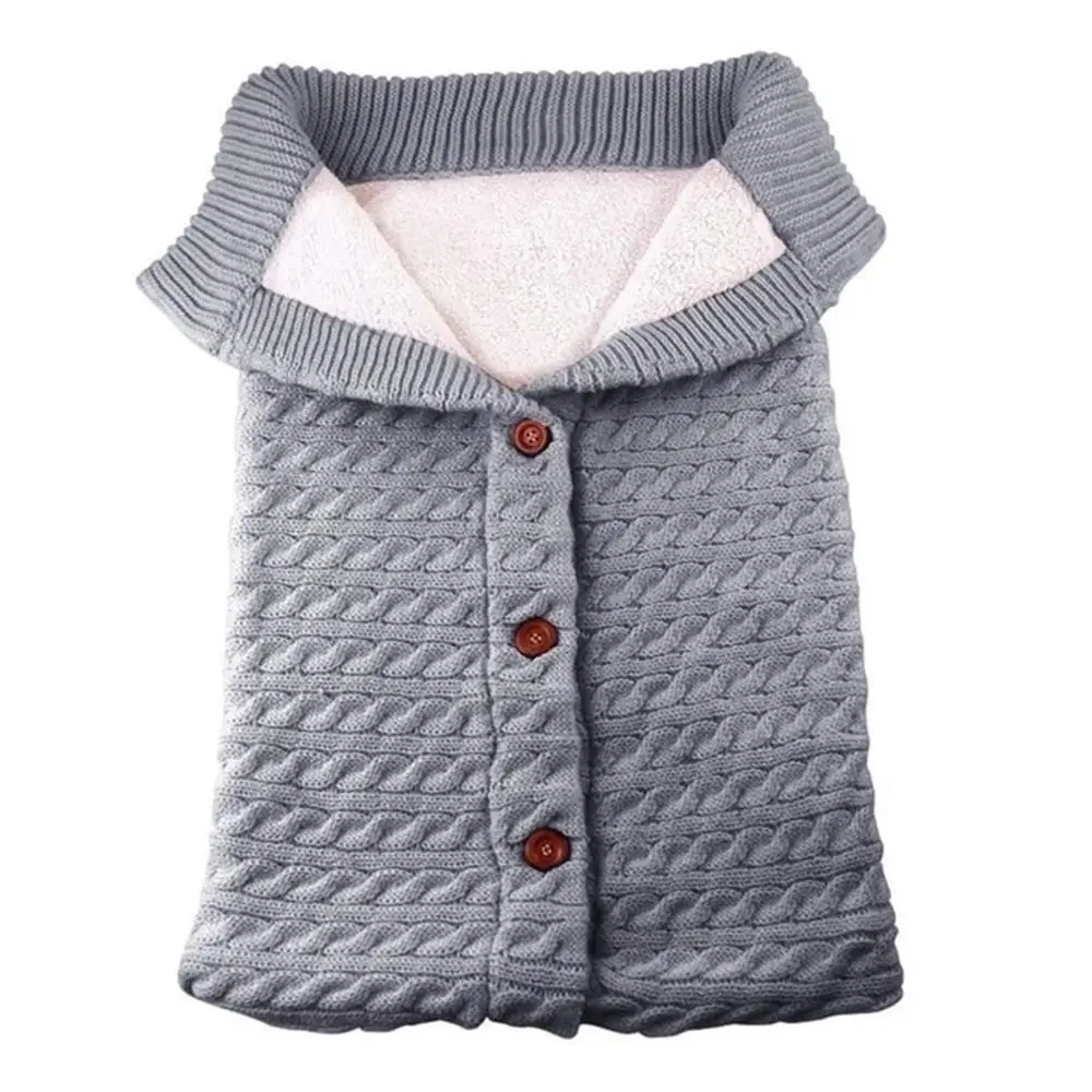 Medium gray Новинка года; сезон осень-зима; спальный мешок для детской коляски на пуговицах; детский вязаный спальный мешок из шерсти и плотного бархата - Цвет: Medium gray