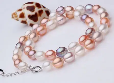 

Wholesale 8-9mm Rice-shaped Mixed Color Glare Flawless Natural Pearl Necklace MS0025