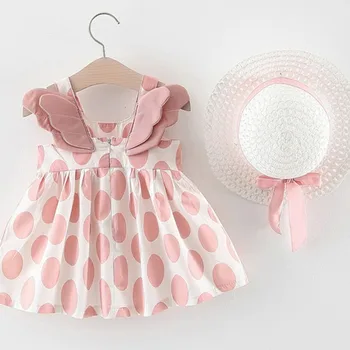 

Baby Girls Dresses2019 Summer Hat 2 Piece Set Children's Clothes Baby Sleeveless Birthday Party Princess Print Dress