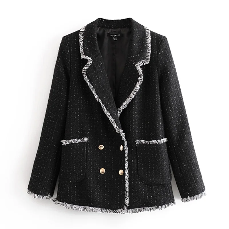 ZOEPO Tassel Blazers с карманами, женские модные двубортные куртки, женские элегантные офисные костюмы с длинным рукавом, женские костюмы JN - Color: HHBZ2327