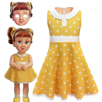 

Movie Toy Story 4 Gabby yellow Wave point dress Cosplay Costume Cosplay Halloween Costumes Kids Girl Dance party dress