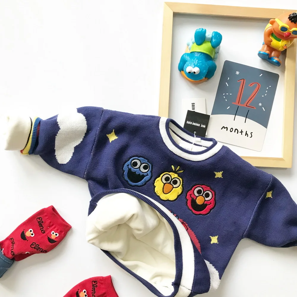 Tonytaobaby/детская одежда; плюшевый свитер с милым рисунком радуги; плюшевый утепленный Хлопковый вязаный свитер с вышивкой