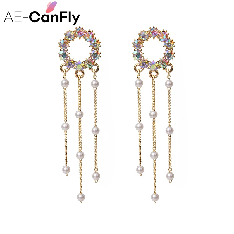 AE-CANFLY супер сверкающий Цвет Полный Стразы Круглый венок серьги дамы темперамент