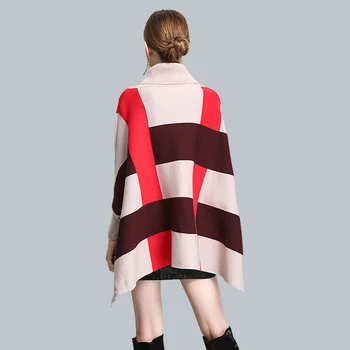 

High Necked Warm Female Knitted wool scarf Soft Long Sleeve Wrap Big Size Splicing Poncho Sweater Coat Flower Blanket Shawl