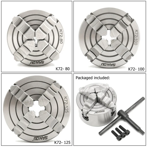 4 кулачковый токарный патрон 80 мм/100 мм/125 мм K72-80/K72-100/K72-125 независимый 1 шт. безопасный патрон ключ 3 шт. Монтажный болт