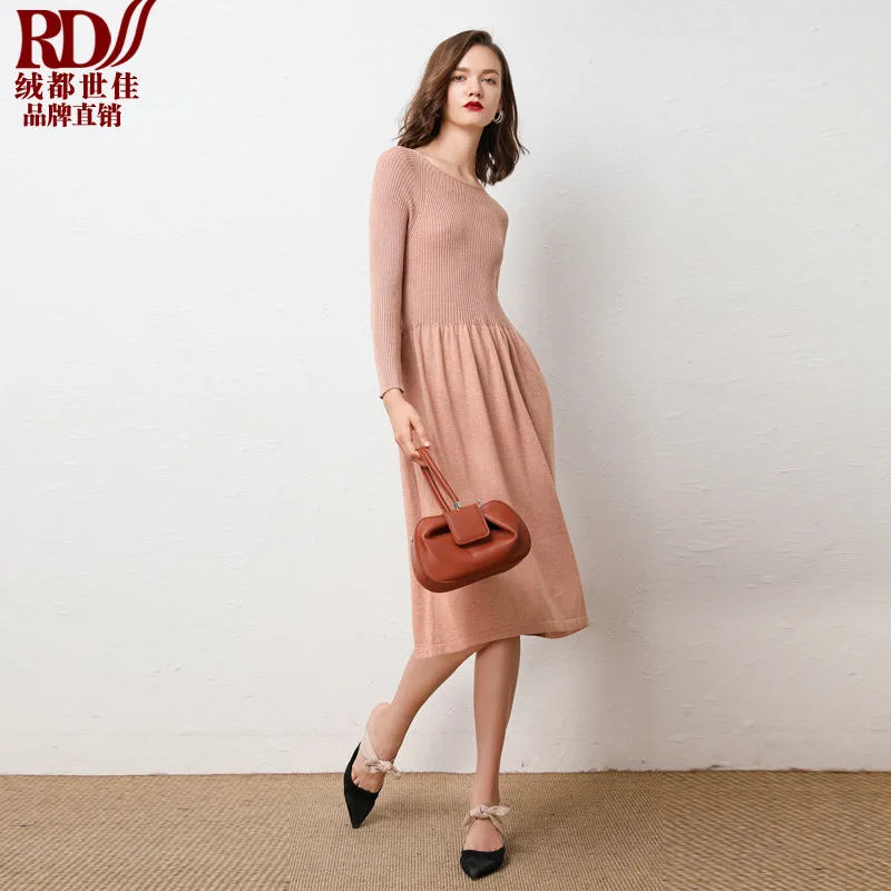 Шерстяное платье свитер с вырезом лодочкой для старшей дочери трикотажное платье средней длины выше колена для похудения в молодежном