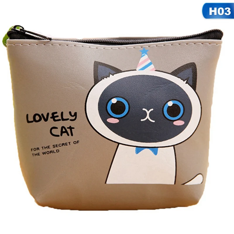 1 PC Mini Cute Cat Coin Purse Women Girls Cartoon Cat Printed PU Leather Wallet Fashion Lipstick Portable Money Purse Pocket Bag - Цвет: H03