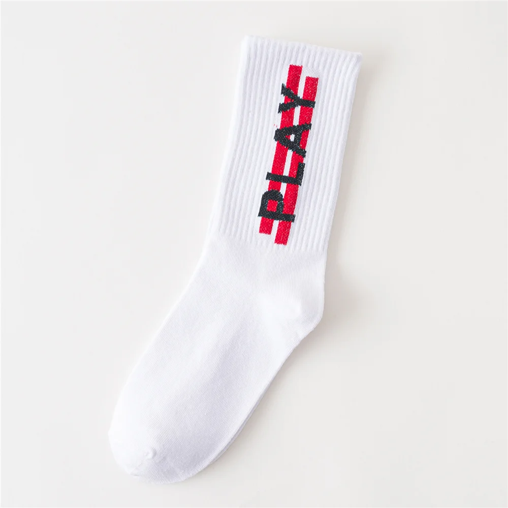 Women's Funny Words Loved Think Drink Sleep Play Lettered Striped Art Socks Couples Skateboard Hipster Street Dance Harajuku Sox - Цвет: White Play