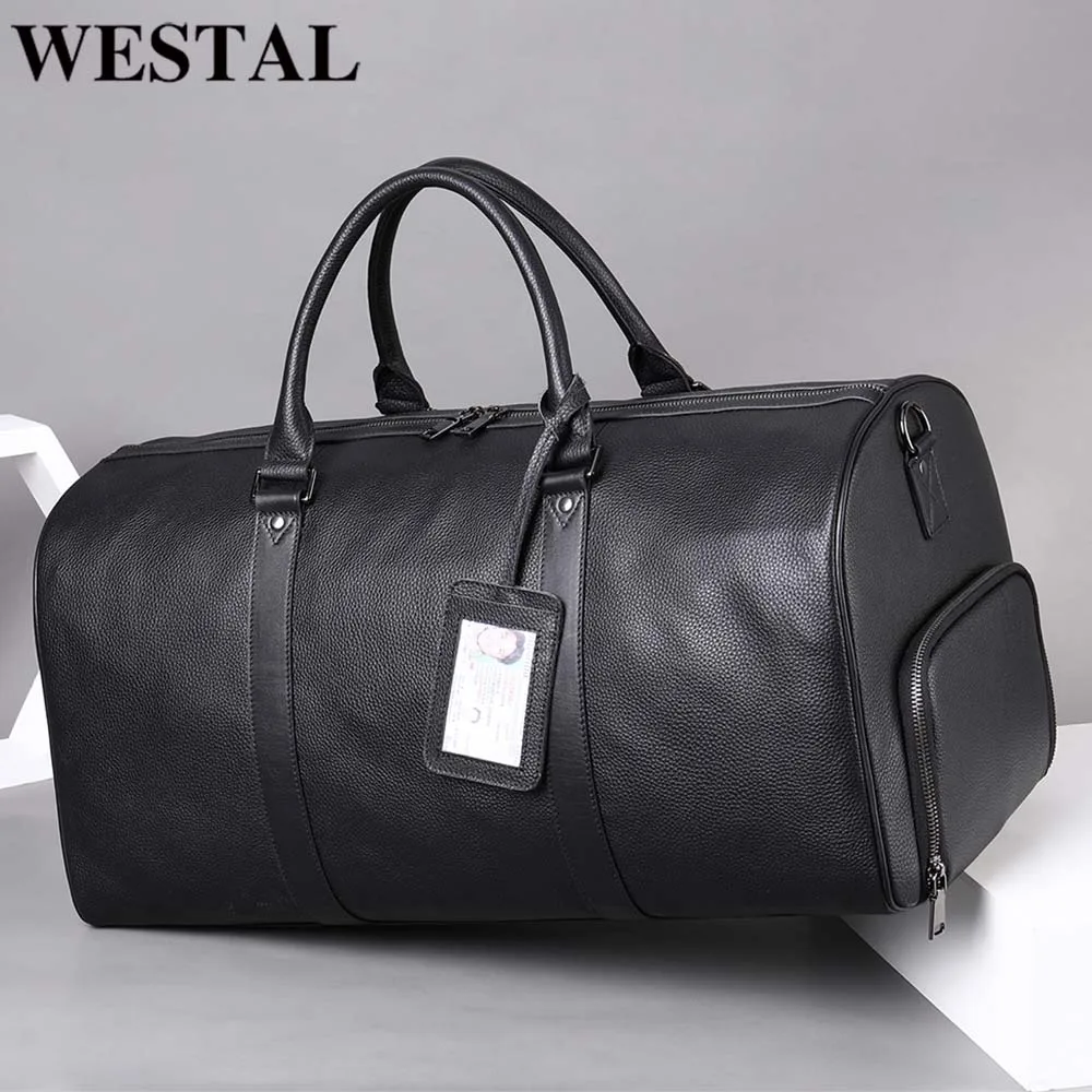 WESTAL100% Genuine Leather Men Women Travel Bag Real Leather Carry-on Hand Luggage Bags Travel Shoulder Bag Big Totes Bags Male travel bag