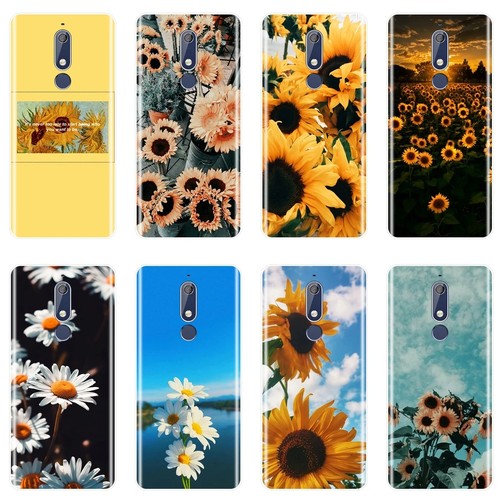 Задняя крышка для Nokia 3 2 4 мягкий силиконовый чехол с желтым подсолнухом белым