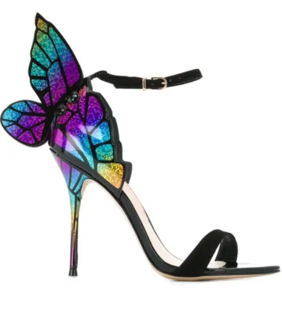 Sexy Female Butterfly Wing Women Party High Heels Sandals Thin Heeled Wedding Pumps Party Shoes Gladiator T-stage Show Sandalias 