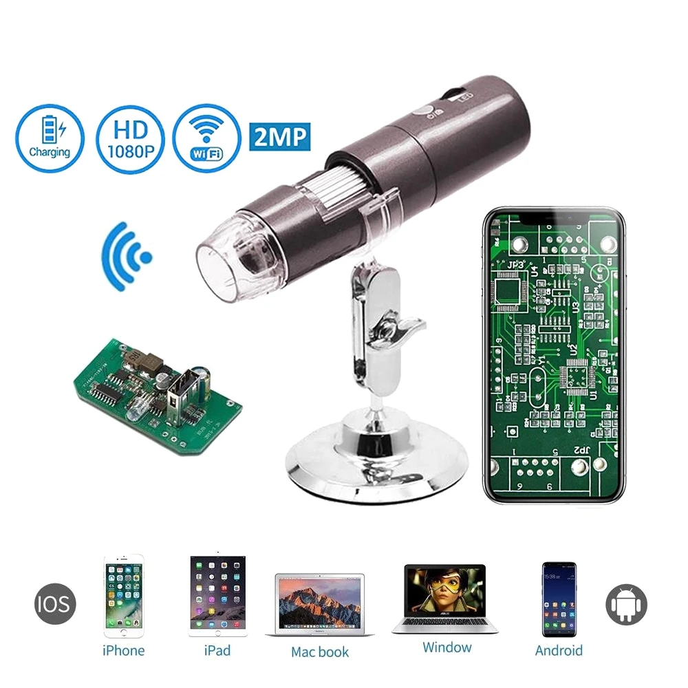 1080P WIFI цифровой микроскоп 1000X зум Камера IOS Android Iphone Windows электронный 8 LED свет