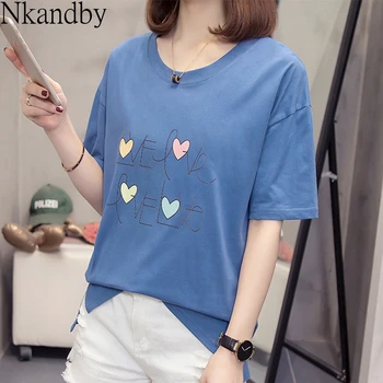 

Plus Size Women Clothes 2020 Summer Stylish Loose Love Print Short Sleeve T-shirt High Low Hem Split Simple Tops Basic T Shirt