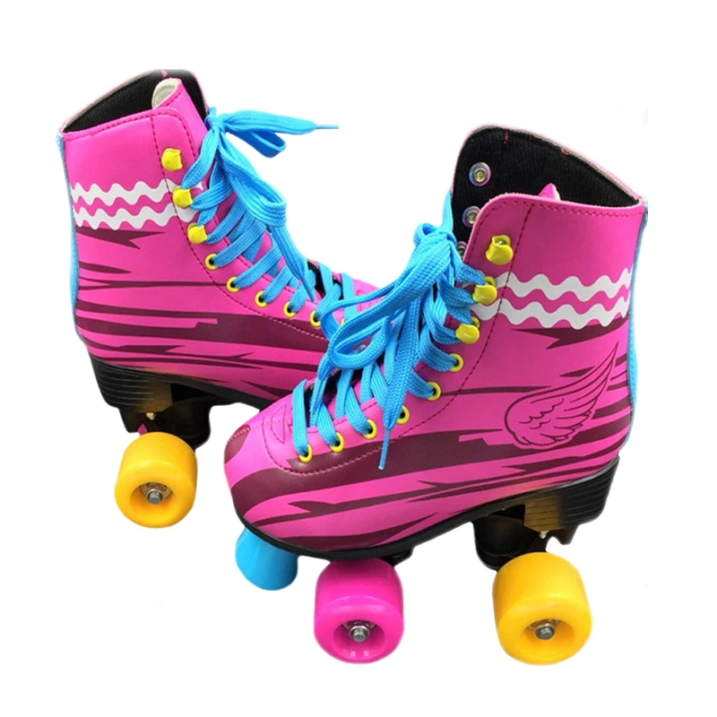 BSTFAMLY двухрядные роликовые коньки размер 31-41 Фигурное катание две линии роликовые патины для детей взрослых PU колеса Розовая обувь IB100 - Цвет: quad skates